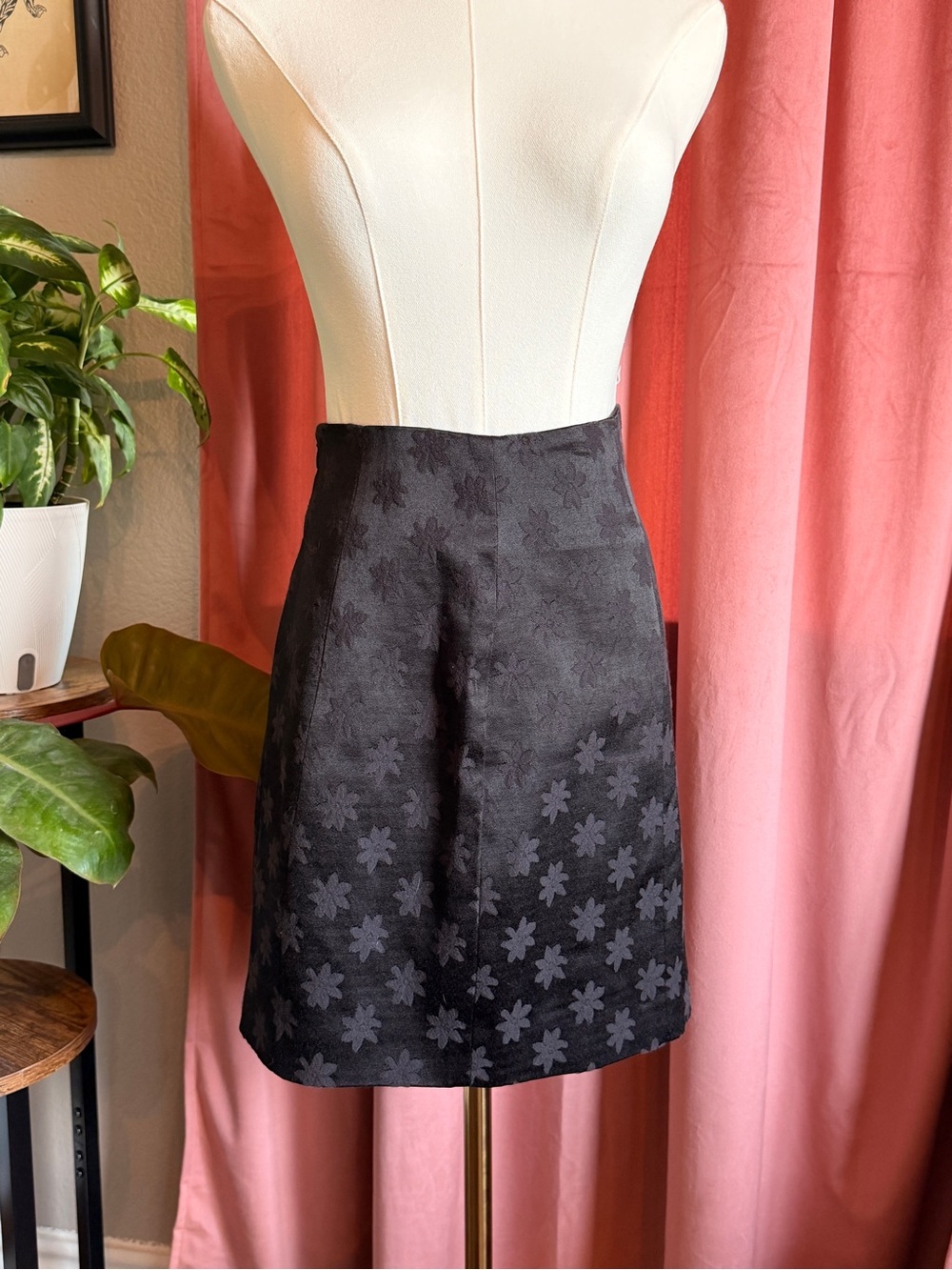 C/MEO Collective Black Floral Jacquard A-Line Mini Skirt